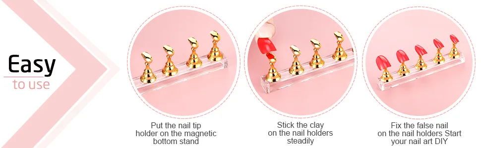 4 Sets Acrylic Nail Display Stand Nail Holder Magnetic Nail Practice Stand Fingernail DIY Nail Design Stand for False Nail Manicure Tool (Silver) - product information 5