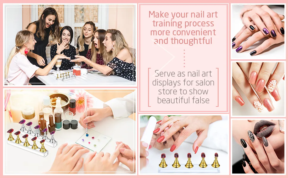 4 Sets Acrylic Nail Display Stand Nail Holder Magnetic Nail Practice Stand Fingernail DIY Nail Design Stand for False Nail Manicure Tool (Silver) - product information 6