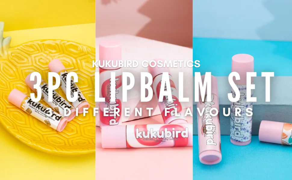 kukubird Hydrating Non-Sticky Flavoured 3pc Lipbalm Set For Dry Lips Long Lasting Moisturizing Lip Blams-Tropical - balm