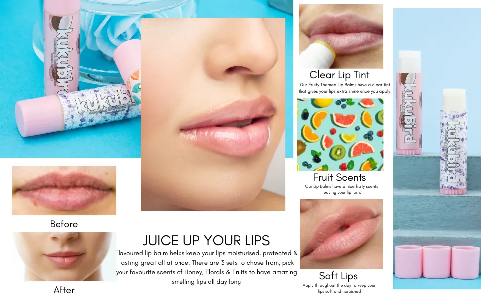 kukubird Hydrating Non-Sticky Flavoured 3pc Lipbalm Set For Dry Lips Long Lasting Moisturizing Lip Blams-Tropical - lip balm