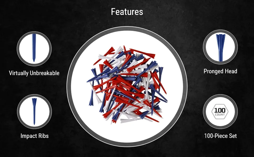 Izzo Plastic Golf Tees 1.5" Red/White/Blue - features