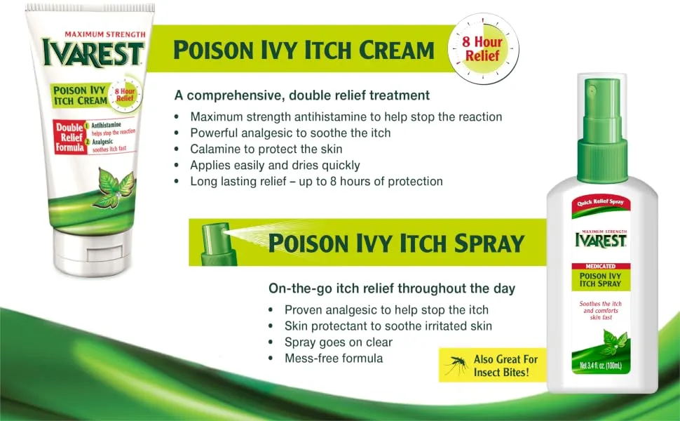 Ivarest Poison Ivy Itch Spray, 3.4 Fl Oz (1) - Ivarest Cream with description and Ivarest Spray with description