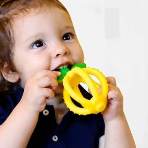 Itzy Ritzy Teething Ball & Training Toothbrush  Silicone, BPA-Free Bitzy Biter Lemon-Shaped Teething Ball Featuring Multiple Textures to Soothe Gums and an Easy-to-Hold Design, Lemon - itzy ritzy, itsy ritzy, its ritzy, teething ball, bitzy biter, teether, teething toy