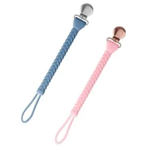 Itzy Ritzy Silicone Pacifier Clip 100% Silicone Pacifier Strap with Clip Keeps Pacifiers, Teethers & Small Toys in Place Features Cute Braid Detailing & Silicone Cord, Blue with Silver Clip - itzy ritzy, its ritzy, itsy ritzy, pacifier clip, pacifier strap, ryan and rose, silicone paci clip