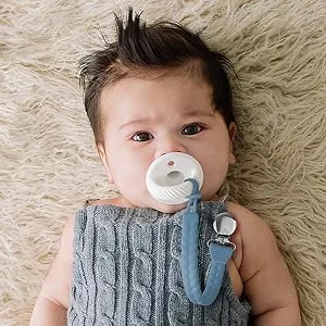 Itzy Ritzy Silicone Pacifier Clip 100% Silicone Pacifier Strap with Clip Keeps Pacifiers, Teethers & Small Toys in Place Features Cute Braid Detailing & Silicone Cord, Blue with Silver Clip - itzy ritzy, itsy ritzy, its ritzy, ryan and rose, pacifier clip, pacifier strap, silicone paci clip