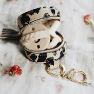 Itzy Ritzy Pacifier Case with Clip  Pacifier Charm Pod Includes Clasp to Easily Attach to a Diaper Bag or Purse Measures 2.5 in Diameter and Holds 2 Pacifiers, Leopard - itzy ritzy, charm pod, pacifier holder,