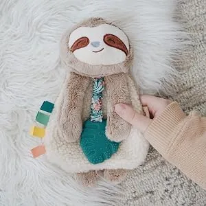 Itzy Ritzy - Itzy Lovey Including Teether, Textured Ribbons & Dangle Arms Features Crinkle Sound, Sherpa Fabric and Minky Plush Sloth - itzy ritzy, itzy ritzy lovey, sloth lovey, lovey teether