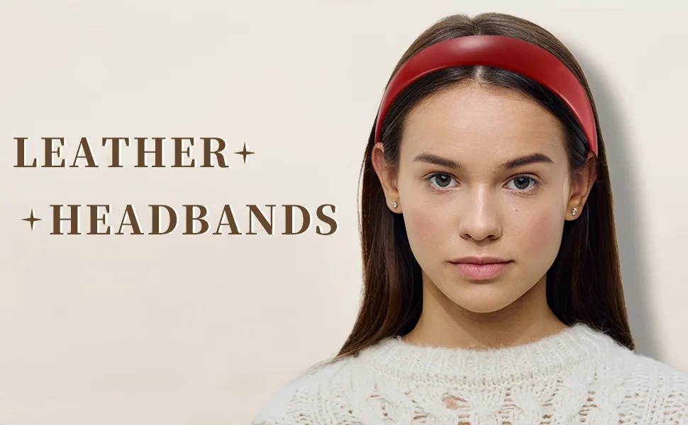 VOCOSTE Red Headbands for Women Leather Head Bands for Women's Hair - Standard Image Header With Text