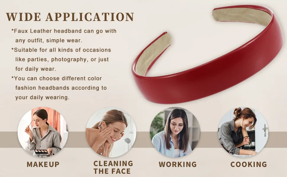 VOCOSTE Red Headbands for Women Leather Head Bands for Women's Hair - Standard Image Header With Text