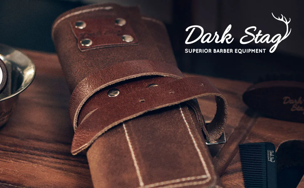 Dark Stag Professional Barber Leather Tool Storage Roll - For Hair Styling Scissors Razors Combs Brushes and More - Dark Stag Professional Leather Barber Tool Roll