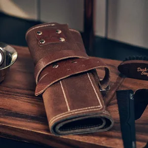 Dark Stag Professional Barber Leather Tool Storage Roll - For Hair Styling Scissors Razors Combs Brushes and More - Practical storage for protecting and transporting tools in distinguished style