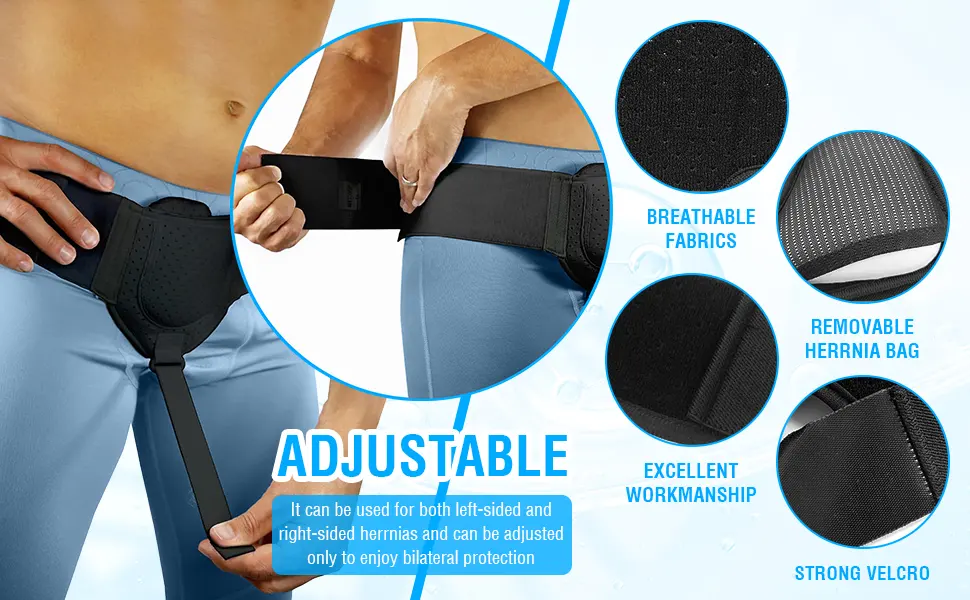 Hernia Support belt for men and Women - Post Surgery Inguinal Hernia Support Truss for Inguinal with Adjustable Waist Strap and Removable Compression Pads Left and Right Wearable (Black) - product information 3