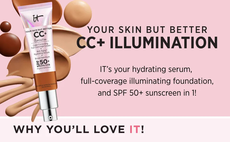 IT Cosmetics Your Skin But Better CC+ Cream Illumination, Neutral Medium (N) - Color Correcting Cream, Full-Coverage Foundation, Hydrating Serum & SPF 50+ Sunscreen - Radiant Finish - 1.08 fl oz - CC+ Illumination