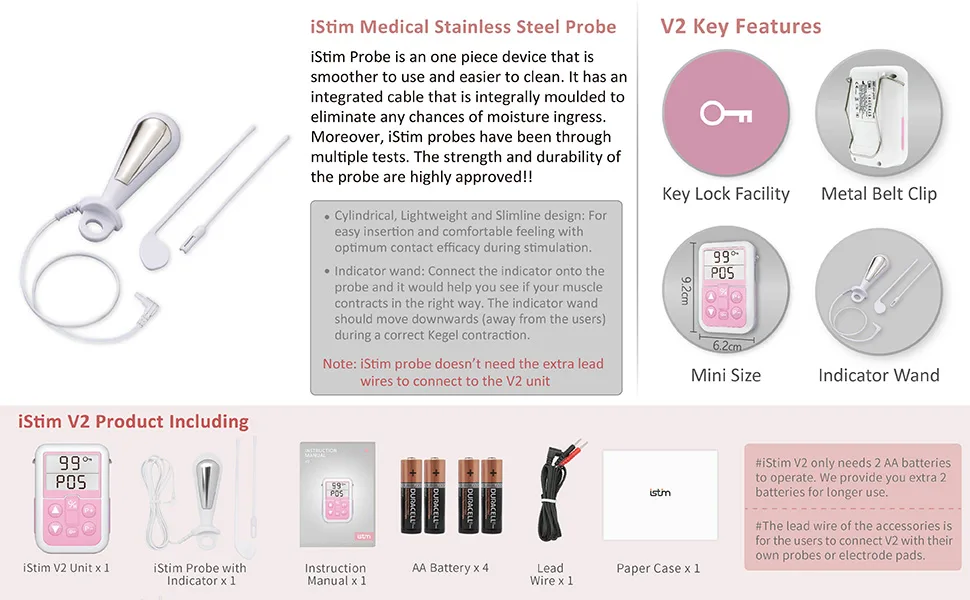 iStim V2 Kegel Exerciser Incontinence Stimulator with Probe for Bladder Control and Pelvic Floor Exercise for Women and Men Electrical Muscle Stimulator (EMS) - istim V2 package