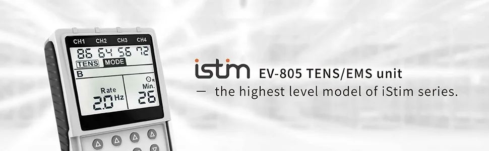 iSTIM EV-805 TENS EMS 4 Channel Rechargeable Combo Machine Unit - Muscle Stimulator + Back Pain Relief and Management- 24 Programs/Backlit (Including Electrodes Pads) - product information 1