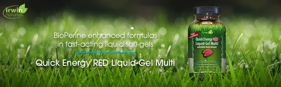 Irwin Naturals Quick Energy RED Liquid-Gel Multi with Nitric Oxide Booster - 72 Liquid Softgels - with Nitric Oxide Booster, Turmeric, Brown Kelp, Maca & Beet Root - Quick Energy RED Liquid Gel Multi Softgel