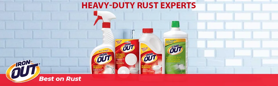 Iron OUT Spray Gel Rust Stain Remover, Remove and Prevent Rust Stains in Bathrooms, Kitchens, Appliances, Laundry, and Outdoors, white - Iron Out Banner
