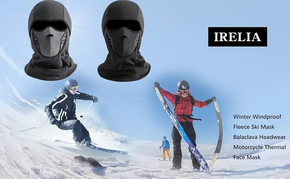 IRELIA Winter Windproof Fleece Ski Mask Balaclava Headwear Motorcycle Thermal Face Mask Bandanas Black - Balaclava