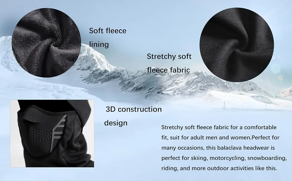 IRELIA Winter Windproof Fleece Ski Mask Balaclava Headwear Motorcycle Thermal Face Mask Bandanas Black - Balaclava