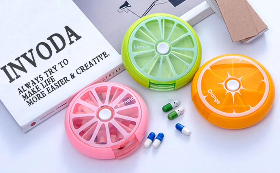INVODA Pill Cases Pill Box Weekly 3 Times 7 Compartments Large Medicine Pill Organizer (Pomelo 1PCS) - Pill case