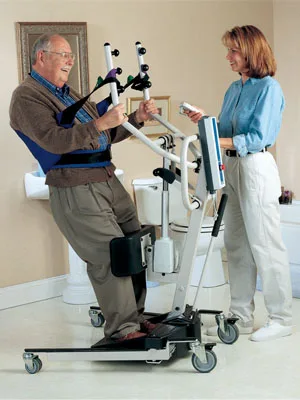 Invacare Reliant Divided Leg Sling with Head Support for Patient Lifts, Polyester, Large, 450 lb. Weight Capacity, R101,Binding Green, Body Blue - Standing Sling Transfer