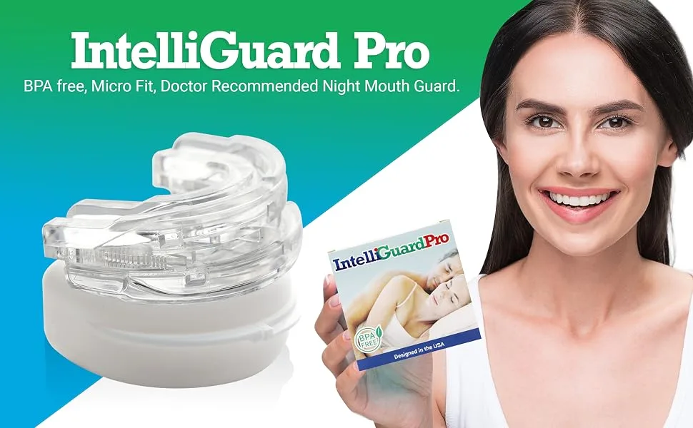 Intelliguard Pro Dental Mouth Guard - Bruxism Nighttime Sleep Mouthguard for Grinding Teeth - Night Guard for Clenching & Gnashing - Moldable & Adjustable - Soft, Thin & Comfortable - product information 1