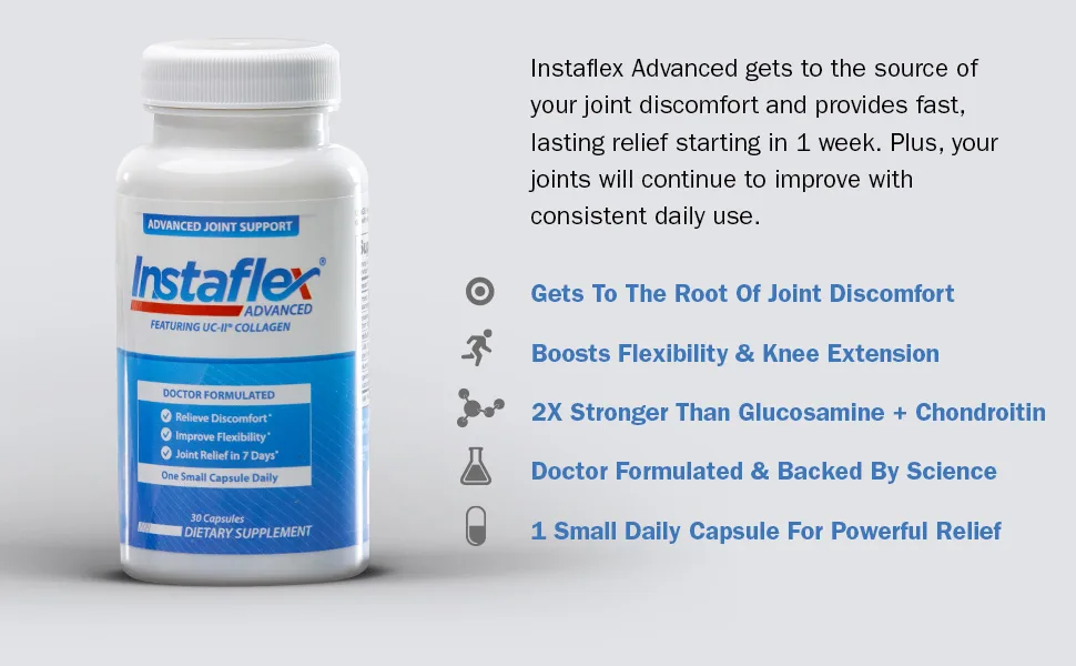 Instaflex Advanced Joint Support - Doctor Formulated Joint Relief Supplement, Featuring UC-II Collagen & 5 Other Joint Discomfort Fighting Ingredients - 2 Pack, 60 Count - Instaflex Advanced Joint Support Benefits