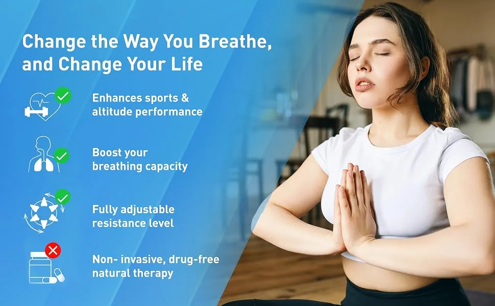 Inspiratory Expiratory Muscle Trainer by Tilcare - Perfect Breathing Exercise Device for Developing Strong Lungs - Lung Expander Exerciser That is a Great Drug-Free Therapy for COPD, CHF, or Dysphagia - Tilcare