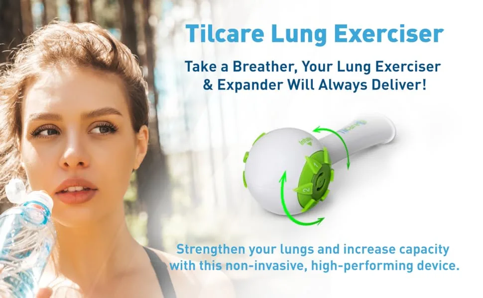 Inspiratory Expiratory Muscle Trainer by Tilcare - Perfect Breathing Exercise Device for Developing Strong Lungs - Lung Expander Exerciser That is a Great Drug-Free Therapy for COPD, CHF, or Dysphagia - Tilcare Lung Exerciser is a non-invasive device that strengthens lungs and increases its capacity.