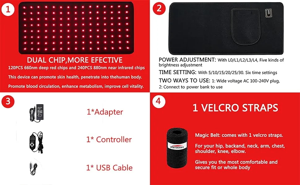 Infrared Red Light Therapy Belt Device for Body Pain Waist, Wearable Device Deep Therapy wrap with Timer for Women Best Gift (Black) - product information 11