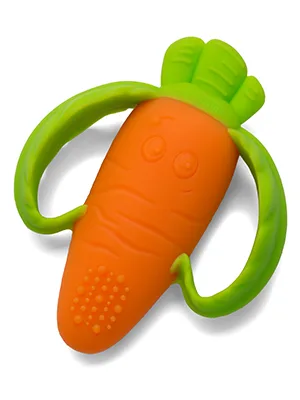 Infantino Lil' Nibble Teethers Carrot - Silicone Soft-Textured teether for Sensory Exploration and Teething Relief, with Easy to Hold Handles, 1 Count (Pack of 1) - infantino lil nibble teether carrot