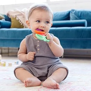 Infantino Lil' Nibble Teethers Carrot - Silicone Soft-Textured teether for Sensory Exploration and Teething Relief, with Easy to Hold Handles, 1 Count (Pack of 1) - infantino lil nibble teether carrot, teething, teether, silicone