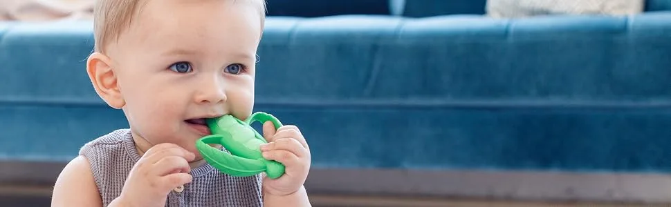 Infantino Lil' Nibble Teethers Carrot - Silicone Soft-Textured teether for Sensory Exploration and Teething Relief, with Easy to Hold Handles, 1 Count (Pack of 1) - infantino teethers, lil nibblers, teething, silicone teether, teethers, pea pod