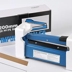 Impulse Heat Sealer Manual Bags Sealer Heat Sealing Machine 8 Inch Impulse Sealer Machine for Plastic Bags PE PP Bags with Extra Replace Element Grip 8" - Vimi Sealing Machine