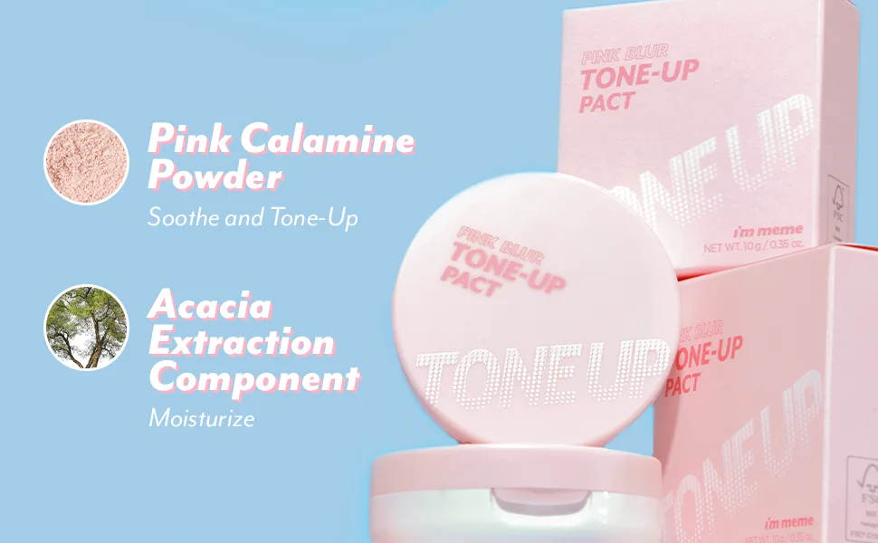 I'm Meme Compact - Tone-up Pact | Pink Blur Effect, Mattify Skin, Pressed Powder, 0.35 Oz 01 Pink Blur Tone-up Pact - pink blur
