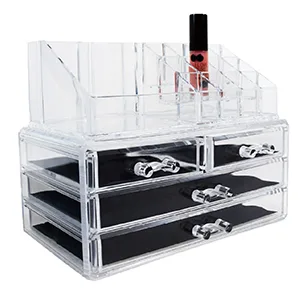 Ikee Design Clear Cosmetic Storage Organizer, Clear Makeup Organizer Cosmetic Display Case for Vanity, Bathroom Counter or Dresser 1) 1 Top 4 Drawers - makeup holders for vanity
