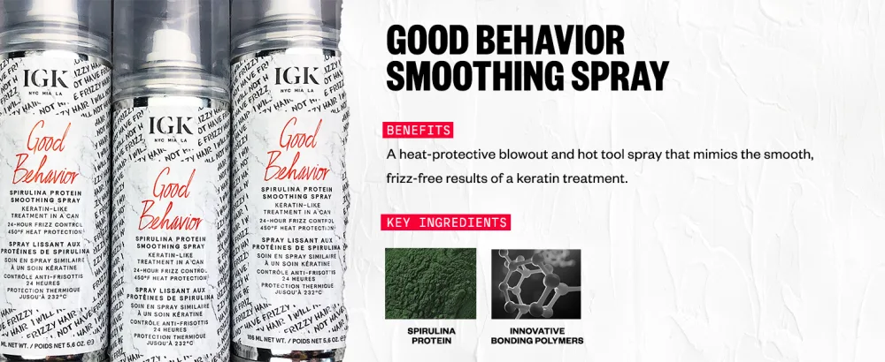 IGK GOOD BEHAVIOR Spirulina Protein Smoothing Spray 2.4 Ounce (Pack of 1) - good behavior smoothing spray