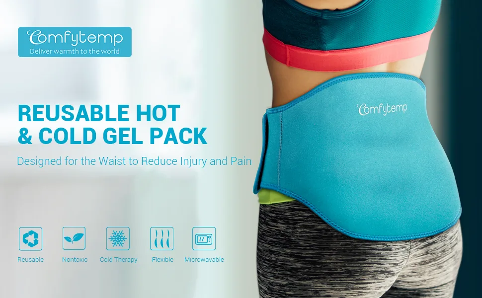 Ice Pack for Back Pain Relief, Comfytemp Reusable Gel Back Ice Pack with Strap, Flexible Cold Pack Compress for Waist and Lower Back, Hot and Cold Therapy Back Wrap for Lower Lumbar, Sciatic Nerve - ice pack for back