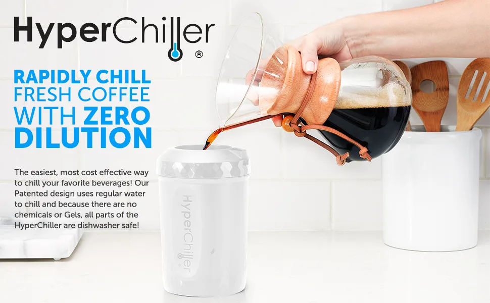 HyperChiller HC2W Patented Iced Coffee/Beverage Cooler, NEW, IMPROVED,STRONGER AND MORE DURABLE! Ready in One Minute, Reusable for Iced Tea, Wine, Spirits, Alcohol, Juice, 12.5 Oz, White - product information 1
