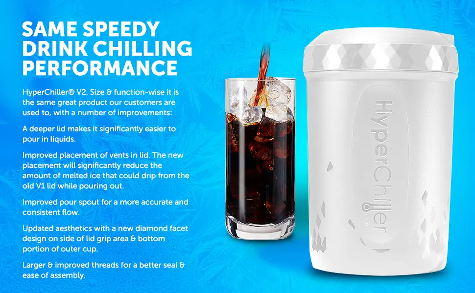 HyperChiller HC2W Patented Iced Coffee/Beverage Cooler, NEW, IMPROVED,STRONGER AND MORE DURABLE! Ready in One Minute, Reusable for Iced Tea, Wine, Spirits, Alcohol, Juice, 12.5 Oz, White - product information 2