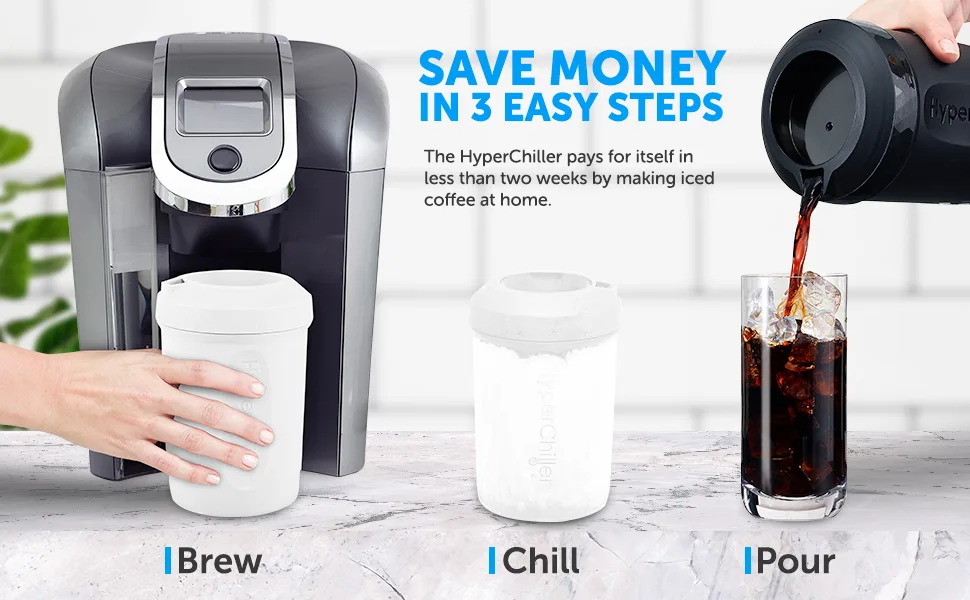 HyperChiller HC2W Patented Iced Coffee/Beverage Cooler, NEW, IMPROVED,STRONGER AND MORE DURABLE! Ready in One Minute, Reusable for Iced Tea, Wine, Spirits, Alcohol, Juice, 12.5 Oz, White - product information 5