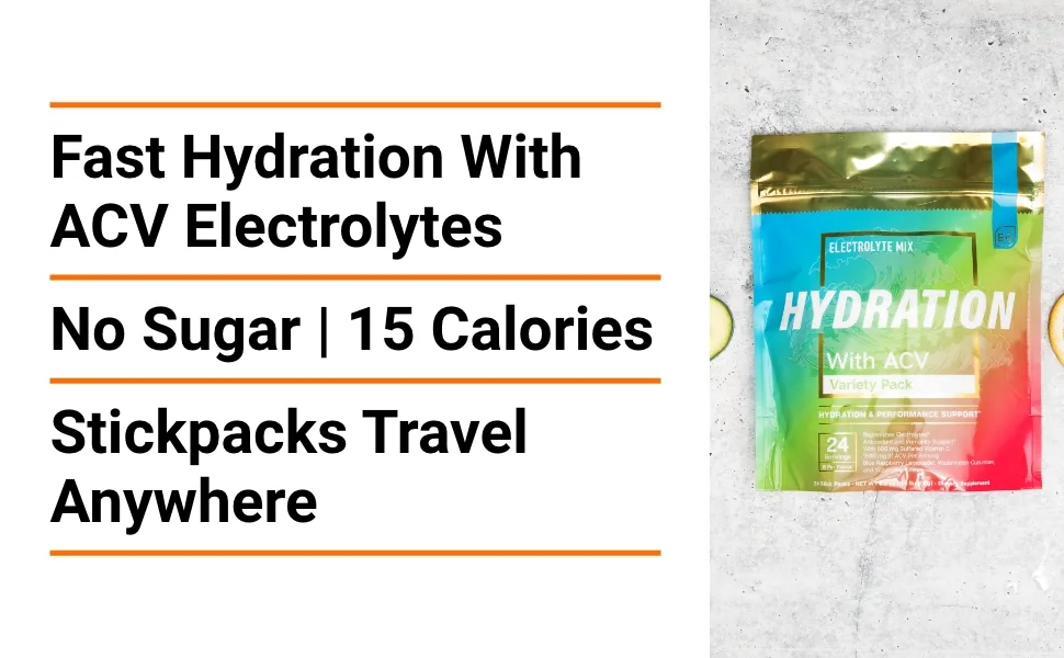 Hydration Powder Packets - Variety Pack | Sugar Free Electrolyte Drink Mix | with ACV & Vitamin C | 24 Stick Packs - by Essential elements Variety Pack 24 Count (Pack of 1) - fast hydration with ACV electrolytes, no sugar, 15 calories, stickpacks travel anywhere