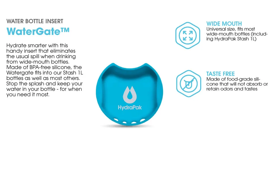 HydraPak Watergate Wide Mouth Splash Guard - BPA & PVC Free Blue New - Watergate