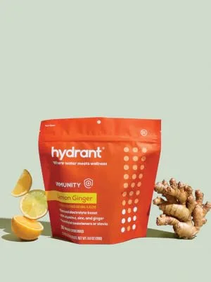 Hydrant Immunity Vitamins Electrolyte Powder - Supplement with Vitamin C, B12, B6, Zinc - Immune, Hydration, & Energy Support  Hydration Powder Stick Packets (Lemon Ginger, 30 Count) Lemon Ginger 30 Count (Pack of 1) - immunity, hydrant, drink, hydration