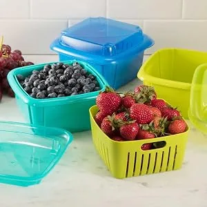 Hutzler Saver Set Fruit Keeper, 2 quarts, Green 2 quarts Green - berry container, berry storage, berry keeper, strawberry container, blueberry container