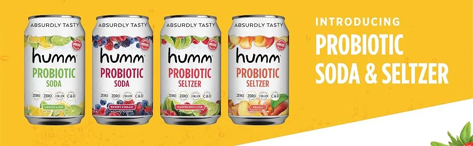 Humm Sparking Probiotic Seltzer Variety Pack - Peach, Raspberry Lime - Zero Sugar, Zero Calorie, Whole30 Approved - 2 Billion Probiotics - Vitamin C,D, and B12 - 12 fl oz (12 Pack) - soda seltzer lemon lime berry cream raspberry lime peach probiotic soda seltzer