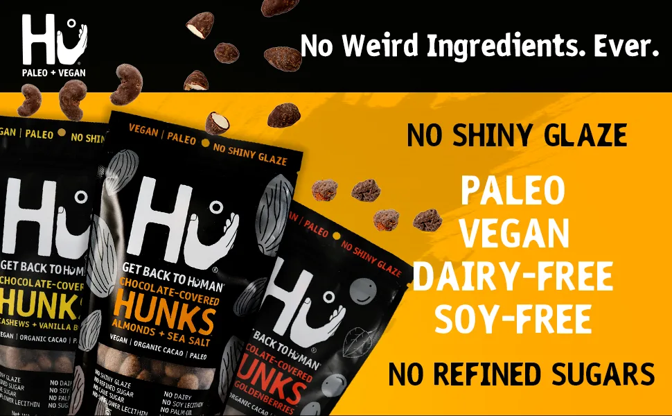 Hu Hunks Vegan Chocolate Covered Cashews With Vanilla Bean | 2 Pack | Non-GMO, Gluten Free, Paleo, Organic Dark Chocolate 2pack Cashew - hu hunks chocolate covered snacks berries paleo vegan dairy free soy healthy non gmo keto raisins