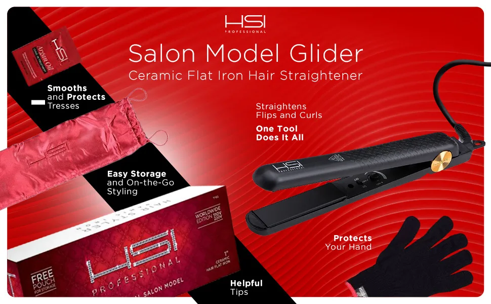 HSI Professional Glider | Ceramic Tourmaline Ionic Flat Iron Hair Straightener | Straightens - product information 1