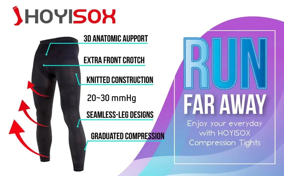 HOYISOX Plus Sizes 20-30 mmHg Compression Tights for Men, Seamless Legs 5X-Large Black - HOYISOX compression tights features