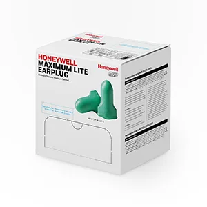Howard Leight by Honeywell Maximum Lite Low Pressure Disposable Foam Earplugs, 200-Pairs (LPF-1), Green - Maximum Lite packaging image